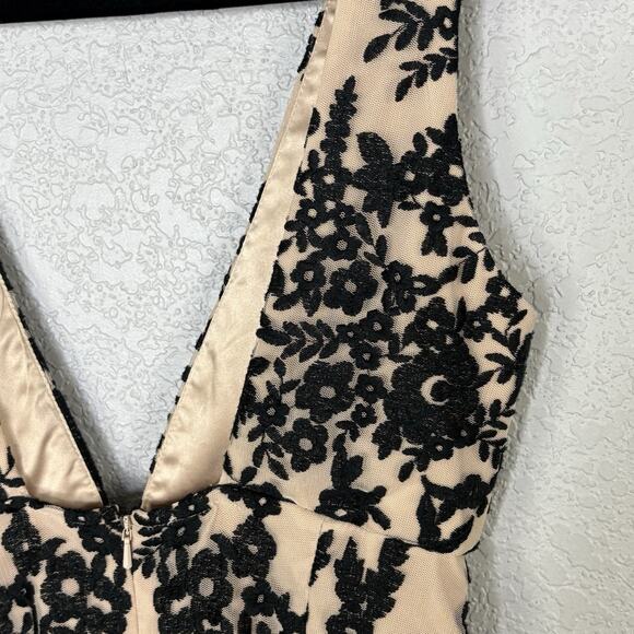 BARDOT Size 4 XS Dress Sheer Mesh Floral Embroidered pencil wiggle Beige Black - Picture 5 of 7